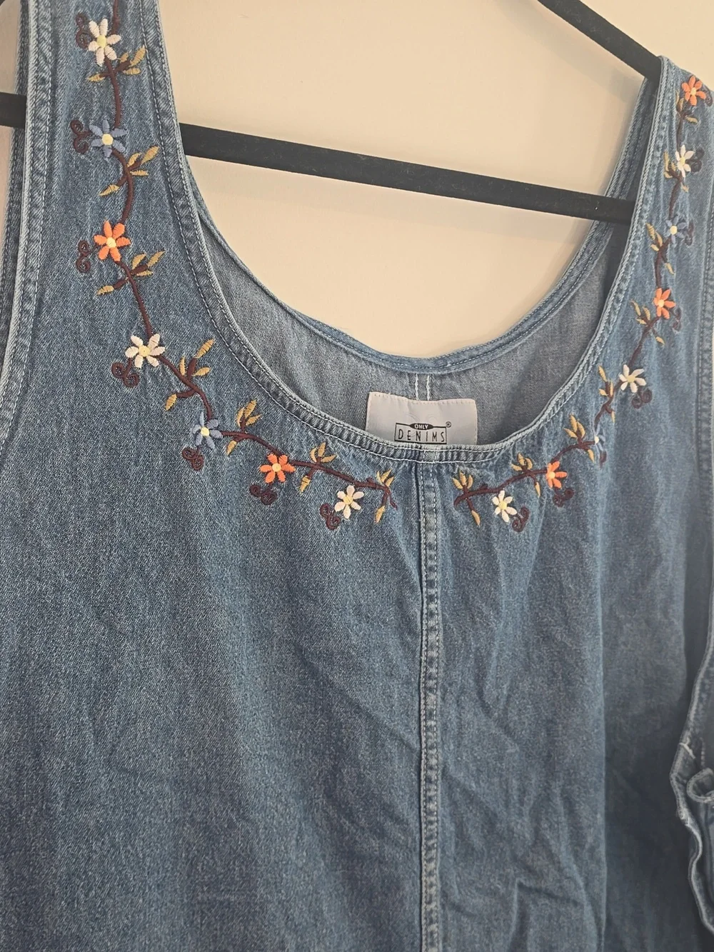 Vintage 90s Plus Size Denim Embroidery Floral Maxi Dress - Picture 2 of 8